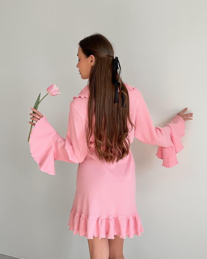 Kimono — Rosa vaffelstoff