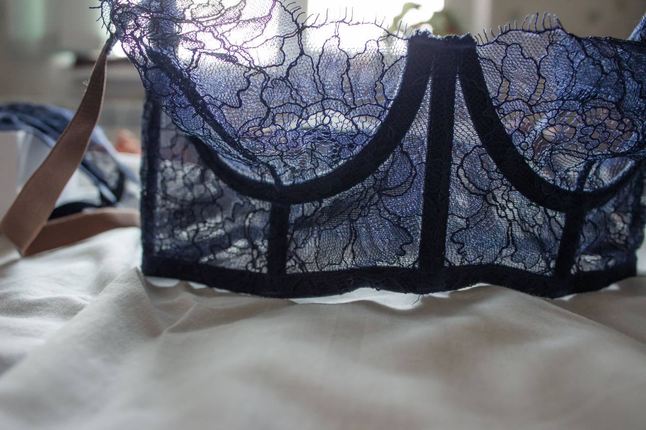 Custom Designed Deep Blue and Bronze Lace lingerie set - Pastel Artwear