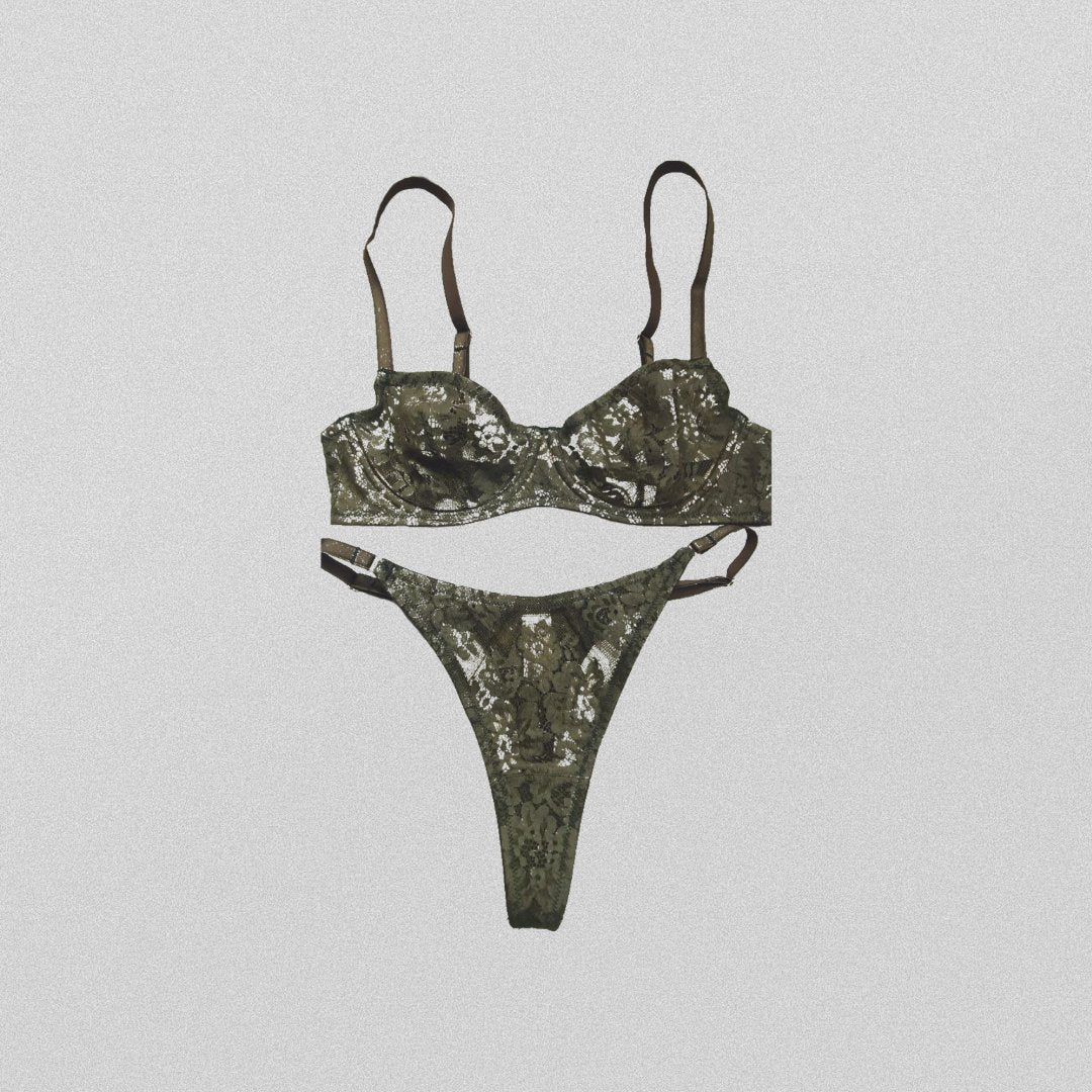 Khaki Lace Lingerie Set - Pastel Artwear